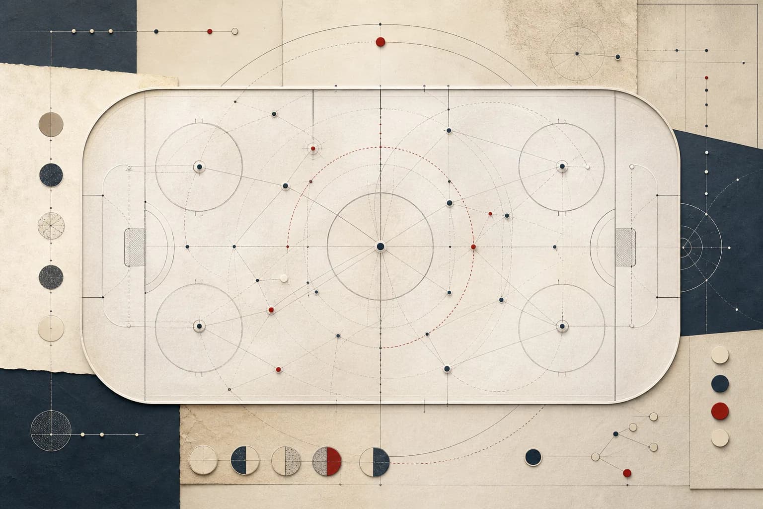 Conceptual hockey rink connected by identity and historical paths